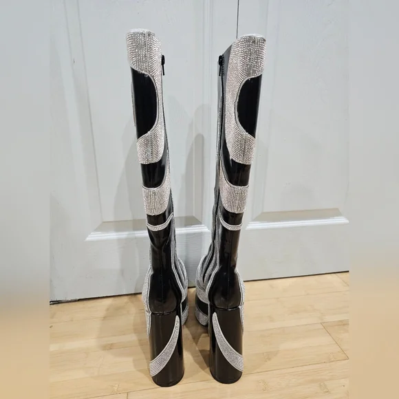 Dolls Kill Current Mood How Sweet It Is Platform Rhinestone Swirl Black Boots 8 - Picture 6 of 16